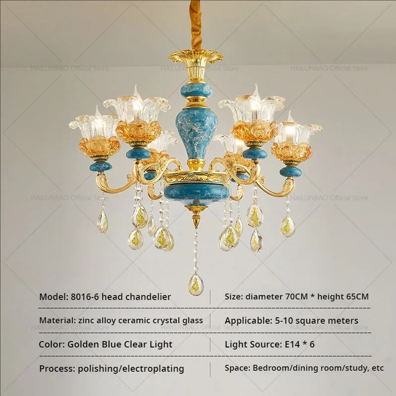 Luxury Ceramic Crystal Chandelier for Living Room, Bedroom, and Restaurant
