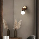 Modern Copper Wood LED Wall Lights with Pull Chain Switch for Bedroom Vanity.