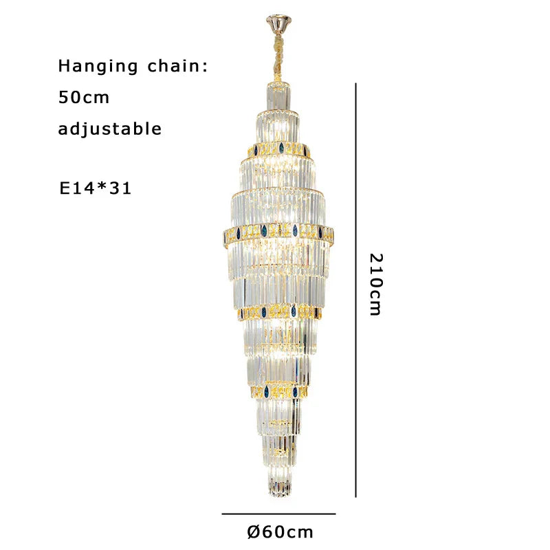 Nordic Modern Luxury Crystal Ceiling Chandelier for Foyer Hotel Stairwell Villa