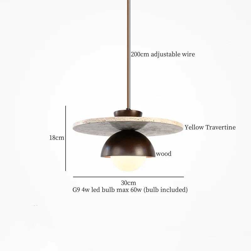 Yellow Travertine Stone LED Pendant Light for Bedside Living Room Decor