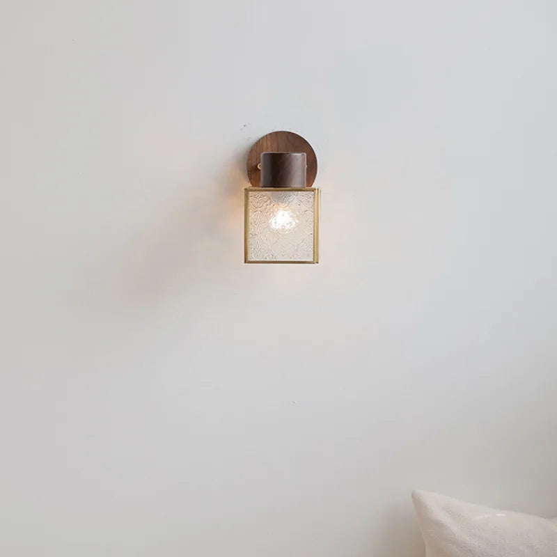 Clear Glass LED Wall Sconce Walnut Wood Bedroom Living Room Modern Fixture