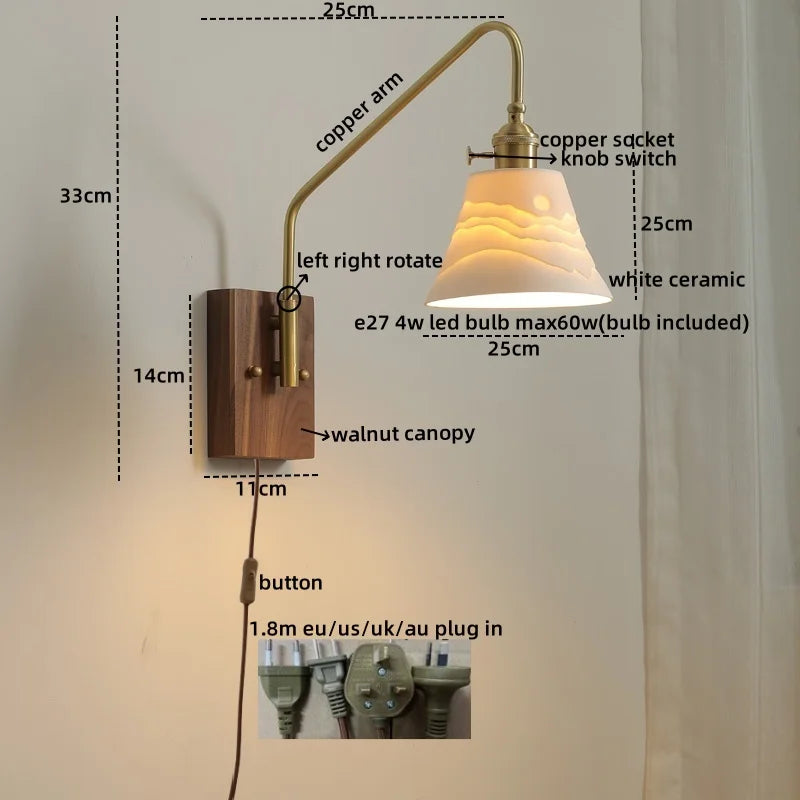 Copper Ceramic LED Wall Lamps Modern Style for Bedroom Living Room Bar