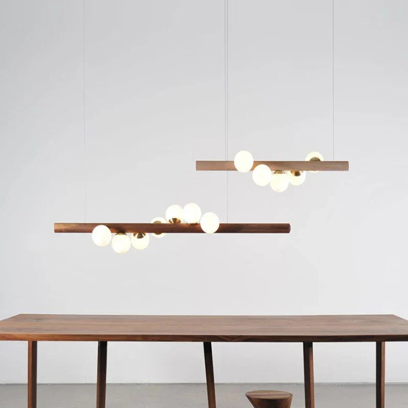 Burly Wood Walnut Glass Pendant Light for Living Room Bar Foyer