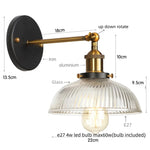 Glass Industrial LED Wall Sconce with Pull Chain Switch, Vintage Bedside Light