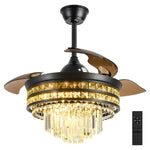 Crystal Fandelier Ceiling Fan with Retractable Chandelier & Invisible Blades