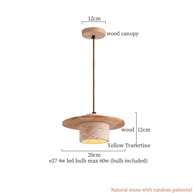 Yellow Travertine LED Pendant Lamp for Dining Living Room Kitchen Cafe