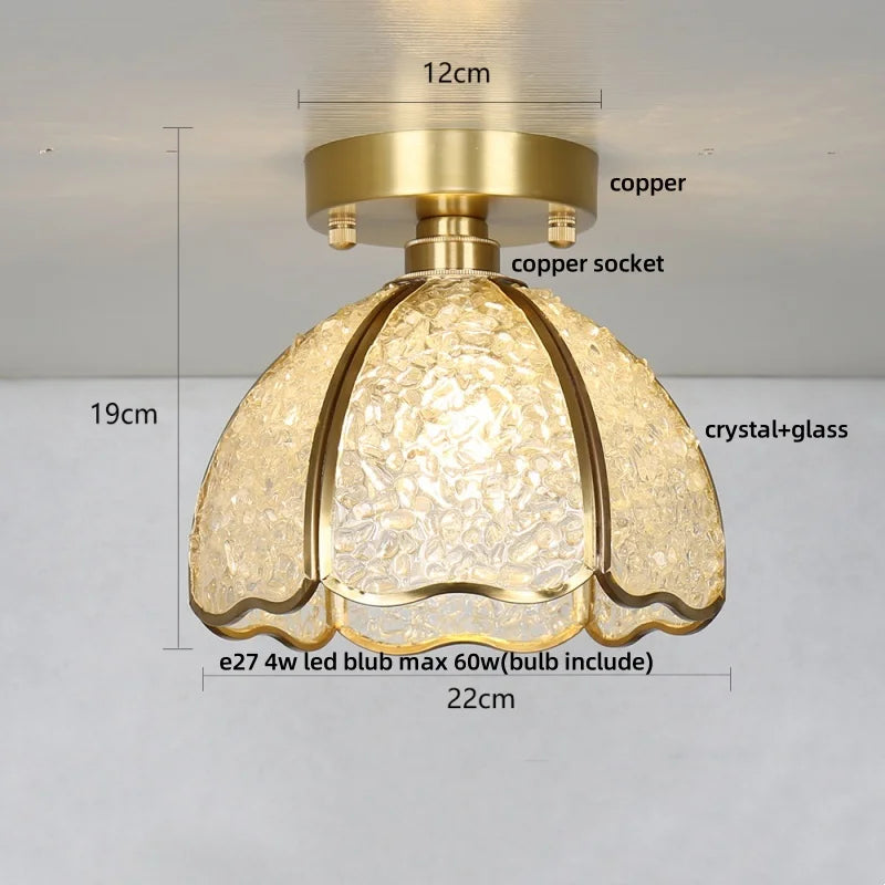 Copper Canopy LED Ceiling Light Glass Crystal Nordic Modern Decor for Home