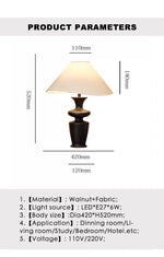 Walnut Black Wood Floor Lamp for Study Living Room Bedroom Lighting