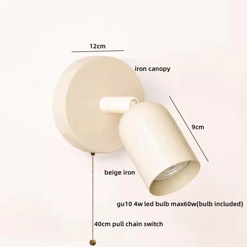 LED Wall Sconce Pull Chain Switch Cream Style Stair Light Fixture