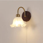Afralia™ LED Wall Light Glass Fixture Pull Chain Switch Wood Bedside Sconce