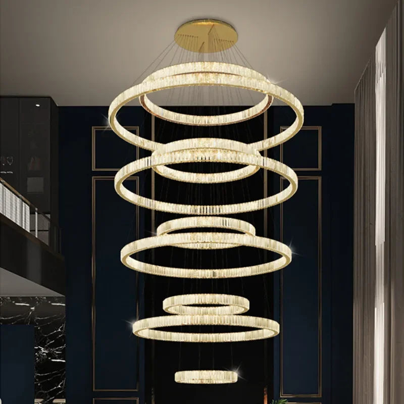 Luxury K9 Crystal Pendant Lights | Dimmable LED Circles Hanging Lamp