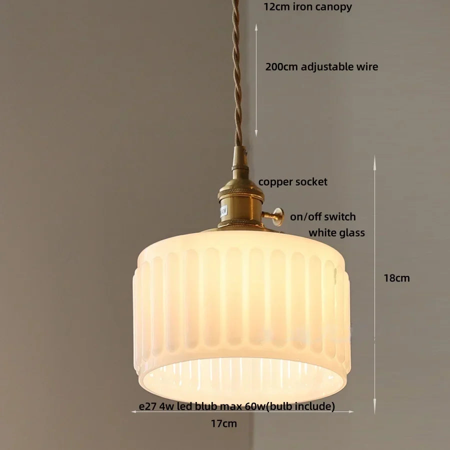 Glass LED Pendant Light: Nordic Design, Adjustable, Knob Switch - White Stripe