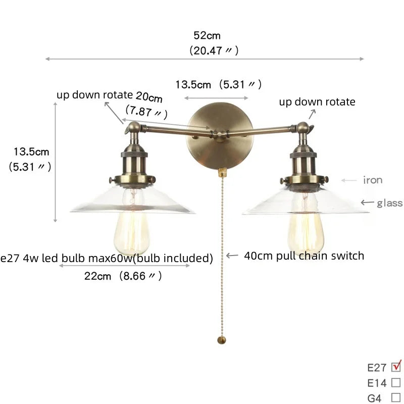 Industrial Vintage Loft 2-Light Plug In LED Wall Lamp