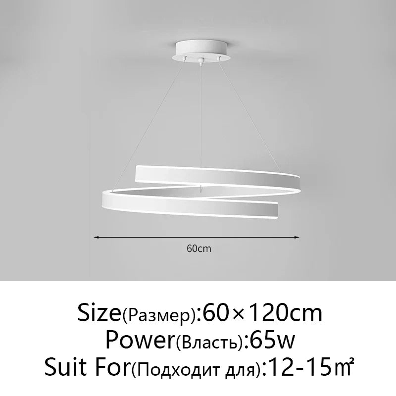 Round Spiral Chandelier in Black/White For Living Dining Kitchen Room Lighting Fixtures