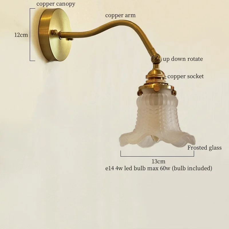 Afralia™ Glass LED Wall Light Fixture Bedroom Stair Living Room Bedside Lamp Vintage Copper