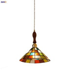 Walnut Wood LED Pendant Light Fixture with Colorful Glass Hang Lamp