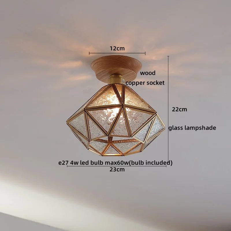 Wood Glass LED Ceiling Lamp Modern Plafondlamp for Home Restaurant Living Room