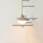 Yellow Travertine Wood Canopy Pendant Lights - Japanese Style Adjustable Globe LED Hang Lamp