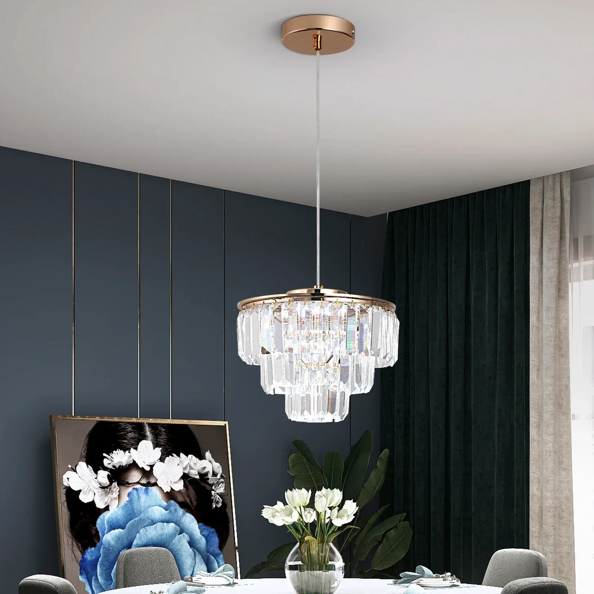Crystal LED Pendant Light for Kitchen Island Living Dining Room Chandelier