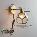 Glass LED Wall Light with Pull Chain Switch, Rotating Japanese Style Bedside Lamp