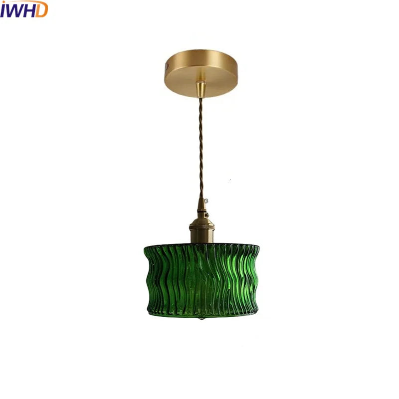 Green Glass LED Pendant Light - Nordic Modern Hanging Lamp