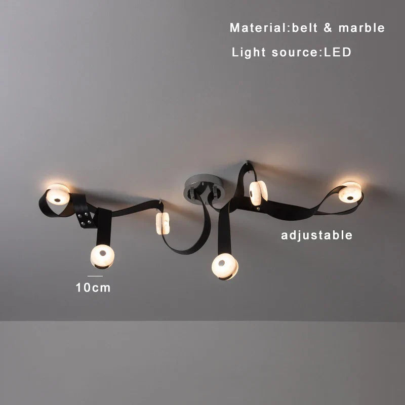 Soft Leather Marble Chandelier: Luxury Dimmable Lighting Fixture for Living Room or Cafe.