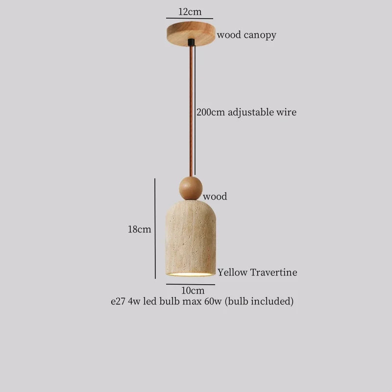 Yellow Travertine Stone LED Pendant Lamp - Vintage Hanging Lighting