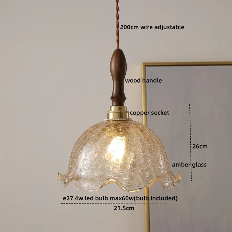 Wood Copper LED Pendant Light - Nordic Hanging Lamp for Bedroom Dining Hallway
