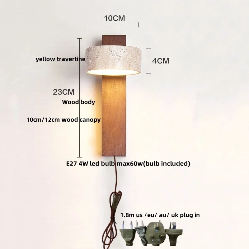 Nordic LED Wall Lamp 2 Glass Ball Yellow Travertine Stone Indoor Wall Light