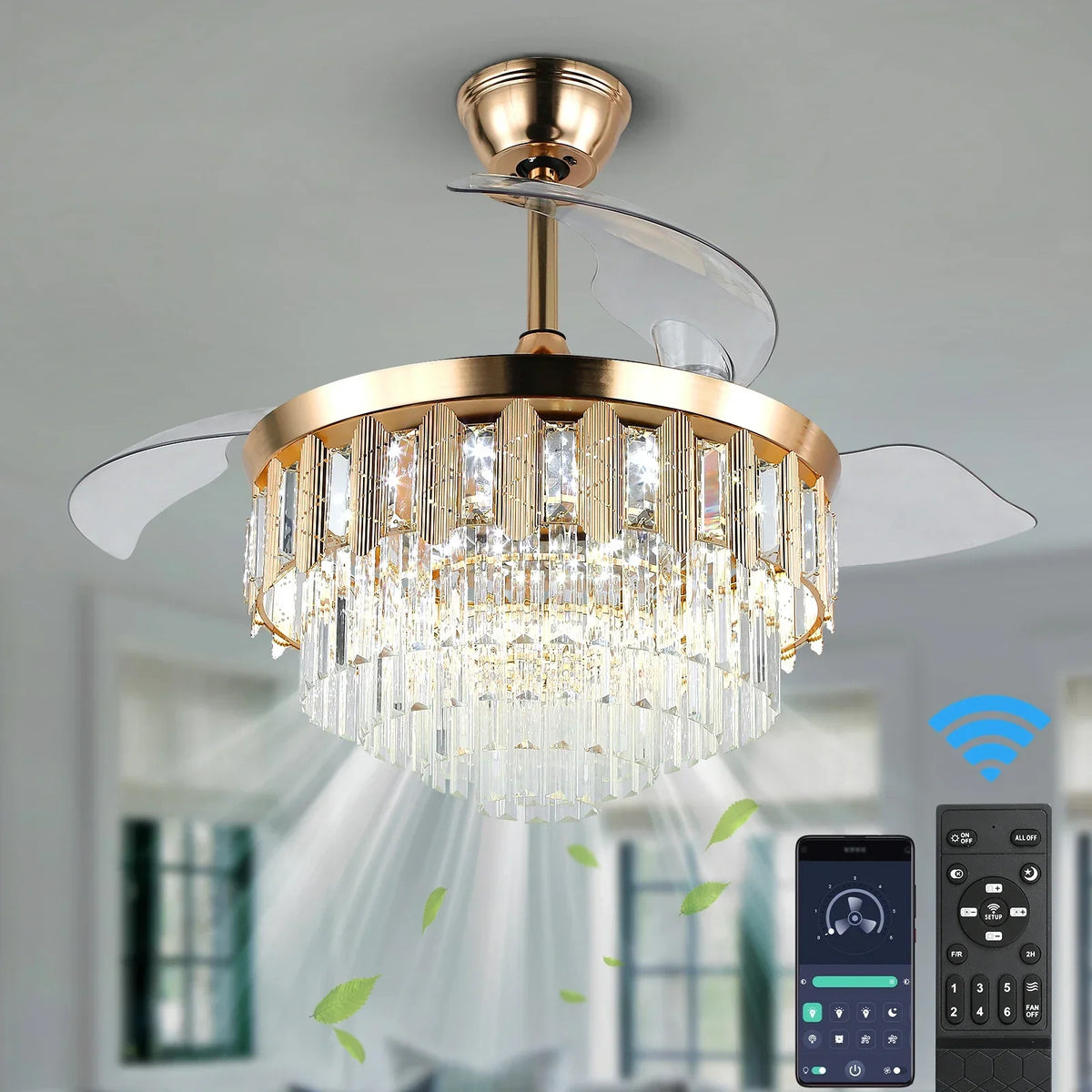 Smart LED Ceiling Fan with Remote Control - Reversible BLDC Fandelier
