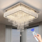 Crystal Square LED Chandelier: Modern Dimmable Ceiling Light for Bedroom, Living, Dinning Rooms