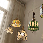 LED Glass & Wood Pendant Lamp Vintage Copper Hanging Lights