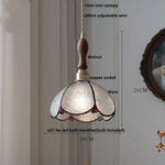 Walnut Wood LED Pendant Light Fixture Wine Red Glass Vintage Brass Hang Lamp