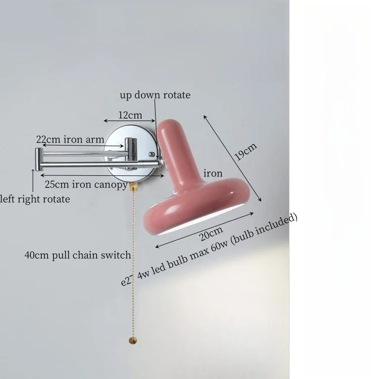 Swing Arm LED Wall Lamp Cream for Living Room Bedside Mirror Light