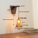 Walnut Copper LED Wall Lamp Sconce with Pull Chain Switch, Nordic Stair Light Fixtures