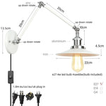 Vintage Industrial Long Arm Adjustable LED Wall Sconce Pull Chain Switch Bedside Lamp