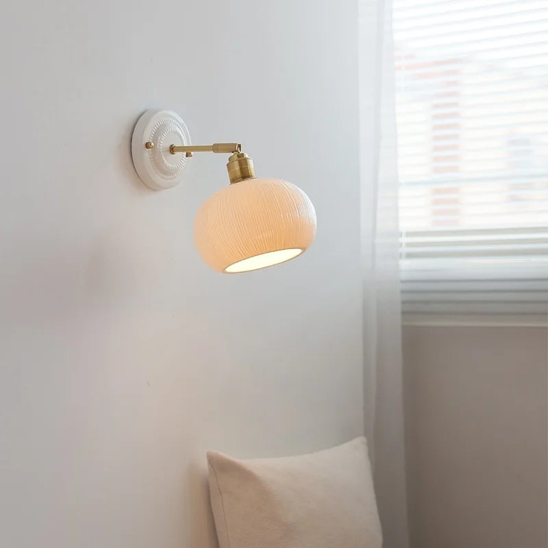 Afralia™ Ceramic Wall Sconce Light Copper Arm Nordic Minimalism Bedroom Bathroom Mirror