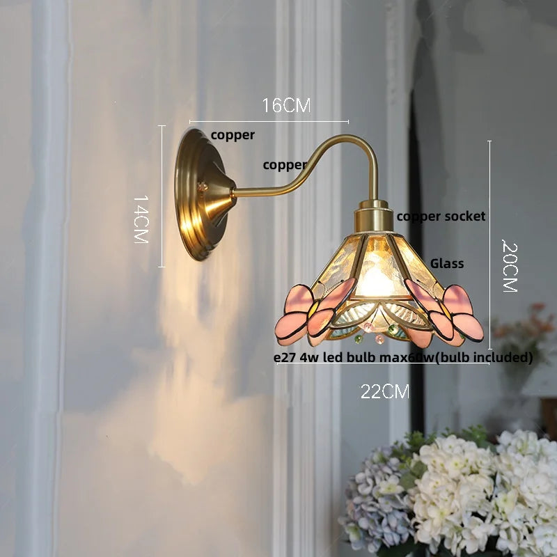 Amber Glass Wall Sconce Vintage Loft LED Vanity Light Fixture
