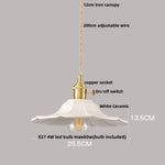White Ceramic LED Pendant Lamp with Copper Switch - Flower Hanging Light