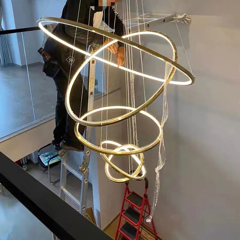 Stylish Staircase Chandeliers LED Pendant Light Lamps for Modern Living Room Lighting