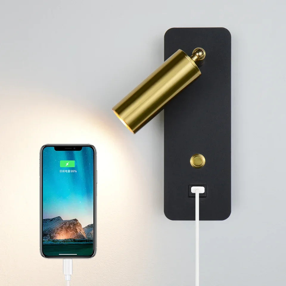 LED Wall Lights with Switch and USB Interface, Modern Wall Sconce Lighting