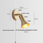 Copper Wall Light with Pull Chain Switch, Modern Nordic Design