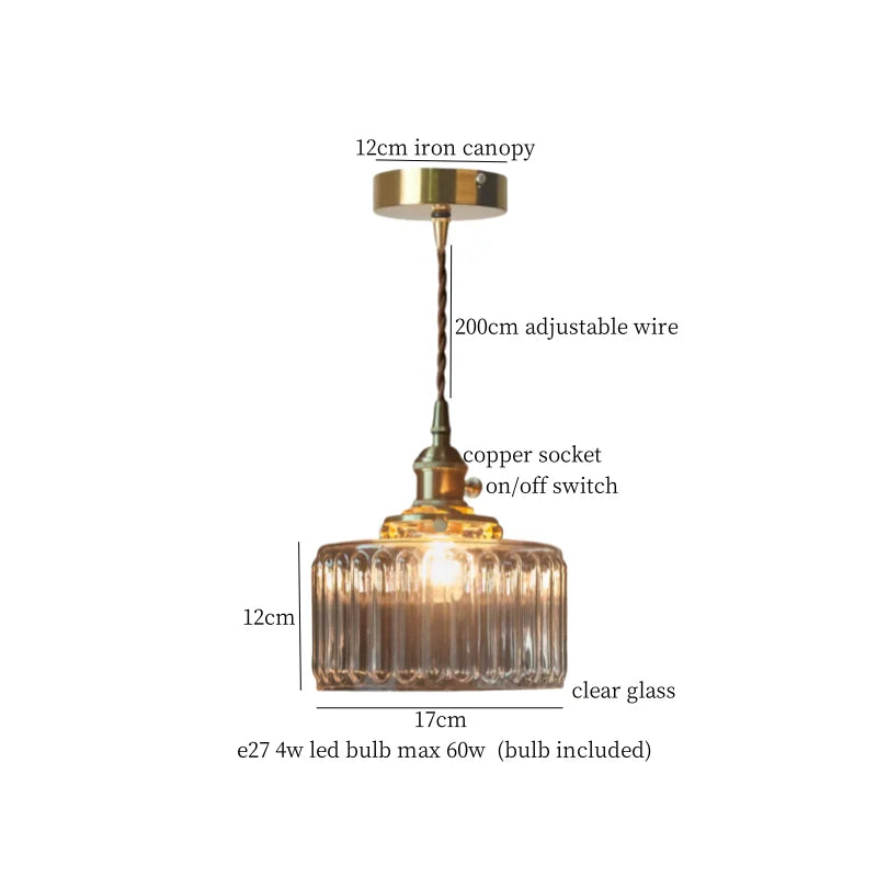 Glass LED Pendant Lights Japanese Brass Hanging Lamp for Kitchen Living Room