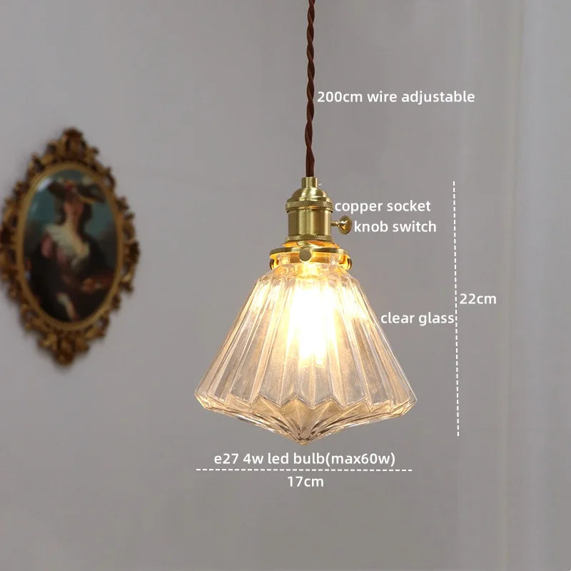 Copper Glass Chandelier LED Pendant Lights for Dining Room Bedroom Bar
