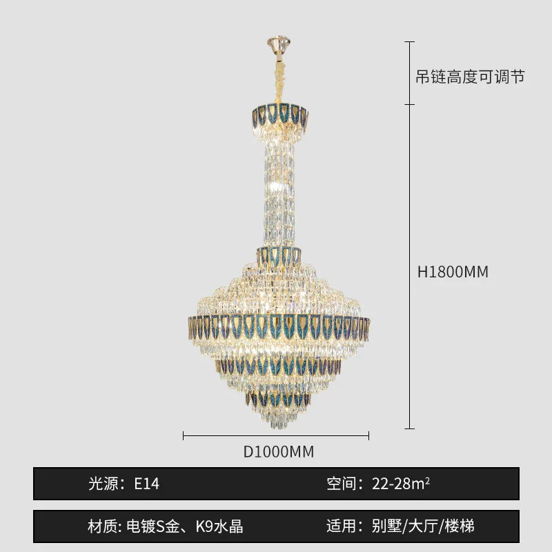 Crystal Chandelier for High-End Designer Duplex Living Room