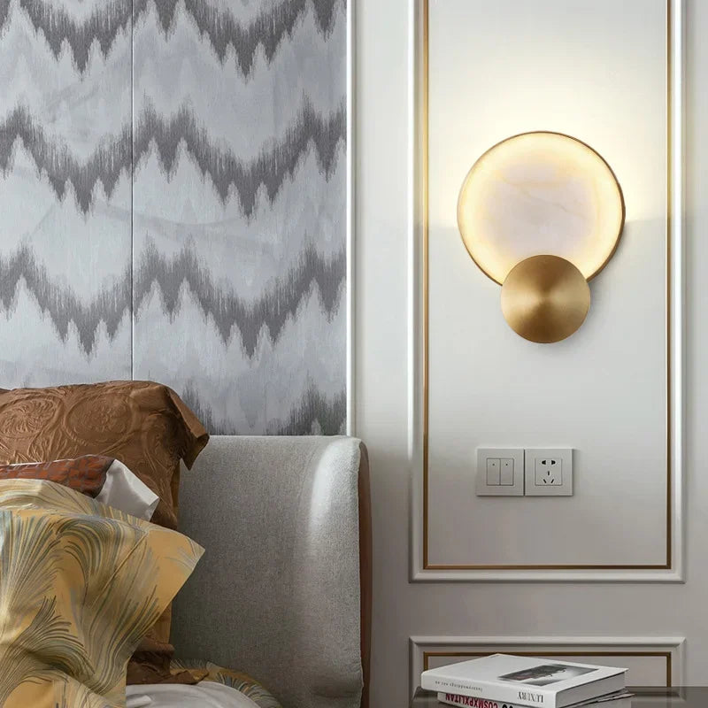 Round Marble LED Wall Lights Gold Metal Surface Mount Atmosphere Lamp
