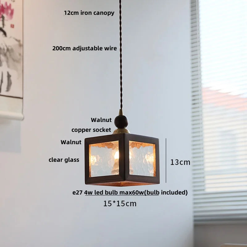 Walnut Wood Resin LED Pendant Lamp Adjustable for Modern Nordic Living Room