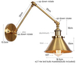 Gold Long Arm LED Wall Sconce with Pull Chain Switch, Adjustable Industrial Bedside Lamp
