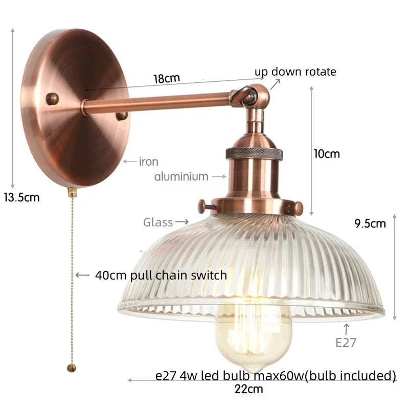 Silver Rural LED Wall Sconce Clear Glass Industrial Art Loft Stair Light
