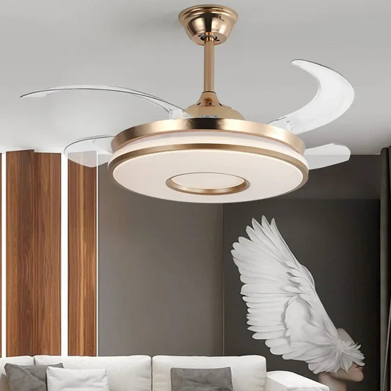 Invisible Gold Ceiling Fan with LED Light and Retractable Blades